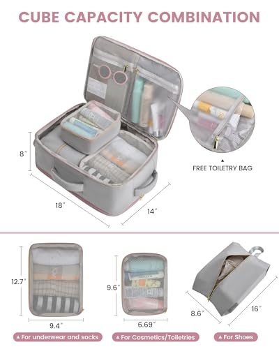 LOVEVOOK Travel Backpack for Women, 40L Carry On Backpack Flight Approved, Large Personal Item Bag Fits 17 inch Laptop, TSA Approved Luggage with 3 Packing Cubes,Waterproof Weekender Gym Essentials - color: Beige-grey-pink, size: 40L