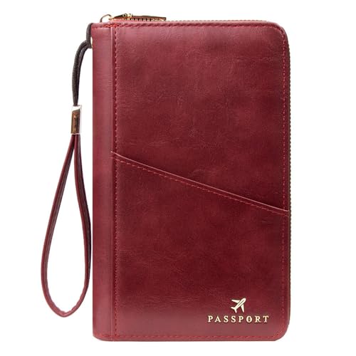 Family Passport Holder for Travel Women and Men RFID Passport Holder with Zipper Passport Case Passport cover Passport Wallet Travel Essentials and Accessories(1-2, Red) - color: Red 1