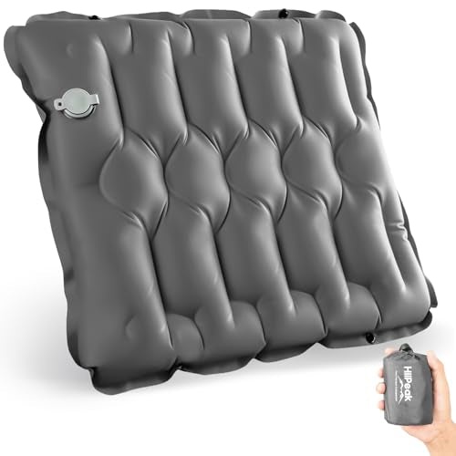 HiiPeak Inflatable Soccer World Cup Seat Cushion, Lightweight Compact Stadium Seat Pad Camping Air Seat Cushion for Gym Football Themed Party Bleachers Backpacking Hiking Airplane Office Car (Grey) - color: Grey