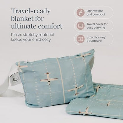 Beddy's Little Roamer Blanket - Travel Blanket for Toddlers & Kids - Packable with Carrying Bag - Lightweight & Cozy - Machine Washable - Take Flight Design - color: Light Blue