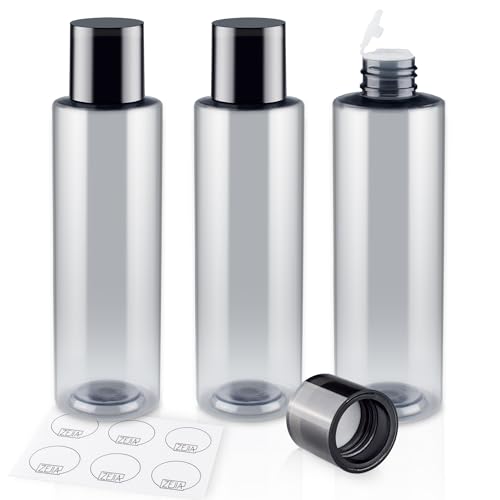 200ML/6.8OZ Travel Size Toiletries, 3 Pack Travel Size Containers, Leak Proof Plastic Bottles for Shampoo, Lotion, Body Wash with 6pcs Labels - color: Grey, size: 200ml(3pcs)