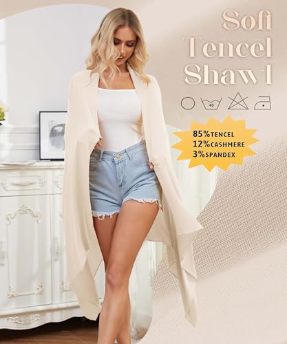 Tencel Cashmere Shawl Wraps for Women,Pashmina Stole Airplane Travel Wool Scarf Blanket Wrap Lightweight UPF 50+ - color: White