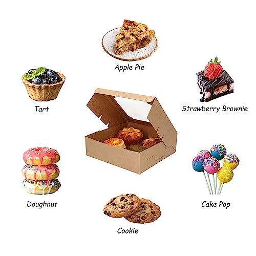 20 Pack Bakery Boxes with Window Small 6x6x2 inch for Cookie, Candy, Pastry, Brownie, Chiffon Cake, Tart, Pie, Waffle (Kraft Brown) - color: Kraft Brown