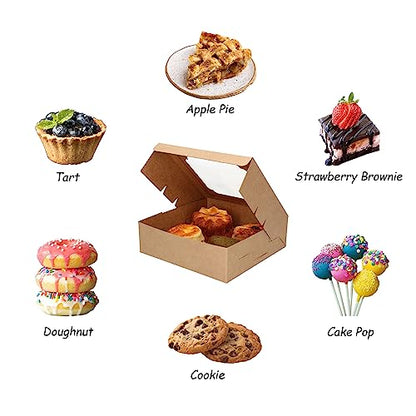 20 Pack Bakery Boxes with Window Small 6x6x2 inch for Cookie, Candy, Pastry, Brownie, Chiffon Cake, Tart, Pie, Waffle (Kraft Brown) - color: Kraft Brown