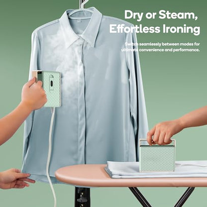 Newbealer 100-240V Travel Steam Iron, 2in1 Handheld Steamer, 120ml (Green) | Compact for Global Trips & Vacations, Non-Stick Ceramic Soleplate, Heats in 20s, 360° Steaming Anti-Spill, Auto-Off, 1.5 lbs - color: Green
