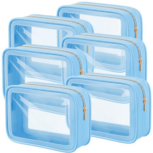 Hsei 6 Pcs Clear Makeup Bags TSA Approved Travel Toiletry Bags with Zipper Clear Cosmetic Organizer Set Diaper Bag Organizer Car Storage Pouch Gift for Women Mothers Day(Blue) - color: Blue