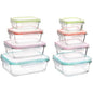 Vtopmart 8 Pack Glass Food Storage Containers with Airtight Lids, Glass Meal Prep Containers, Lunch Containers for Microwave, Oven, Freezer and Dishwasher, BPA Free - color: Multi-colors