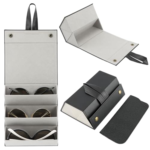 3-Slot Sunglasses Travel Case Set, Portable PU Leather Travel Sunglasses Organizer, Hanging Eyeglass Case Storage Box(COLOR:Black)