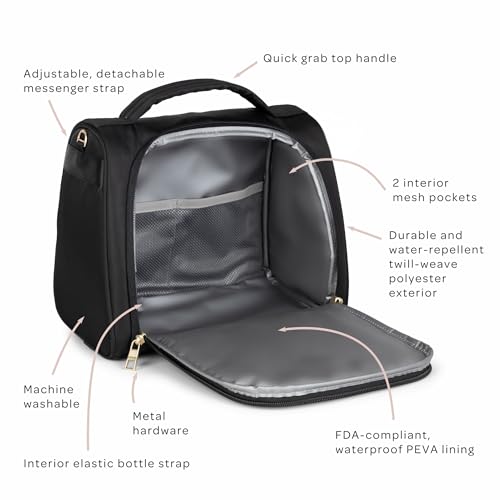 JuJuBe Insulated Bottle Bag, Breastmilk Cooler, Fits 3 Baby Bottles, Storage Tote for Nursing Mom, Daycare & Travel, Lunch Bag w/Handle & Shoulder Strap (Black) - color: Black