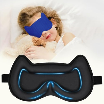 Kids Sleep Mask Eye Mask: 3D Contoured Cup Sleeping Masks, Blindfold with Adjustable Strap, Kids Eye Cover for Boys, Girls, Teens, Pressure-Free with Memory Foam Face Mask for Sleeping (Royal Blue) - color: Royal Blue