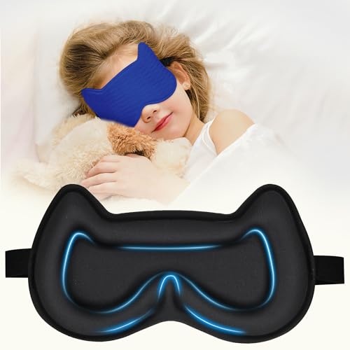 Kids Sleep Mask Eye Mask: 3D Contoured Cup Sleeping Masks, Blindfold with Adjustable Strap, Kids Eye Cover for Boys, Girls, Teens, Pressure-Free with Memory Foam Face Mask for Sleeping (Royal Blue) - color: Royal Blue