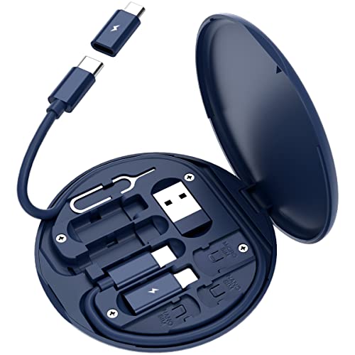 Multi USB Charging Adapter Cable Kit, USB C to iOS Device Adapter Box, Conversion Set A & Type C to Male Micro /Type C/iOS Device, Data Transfer, Card Storage, Tray Eject Pin, Phone Holder (blue) - color: blue