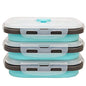 CCyanzi 3piece Collapsible Food Storage Containers with Lids, Silicone Lunch Container, Microwave & Freezer Safe, Space Saving for Kitchen Cabinet and Camping Backpack,(blue gray) - color: blue with gray
