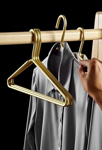 Premium Matte Gold Aluminum Coat Hangers 100 Piece Set, 16.5” Extra Smooth & Durable Metal Shirt Dress Hanger,Aluminum Alloy Hanger,Clothing Support,Clothing Hang - style: Golden Elegant Hangers（100）