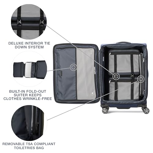 Travelpro Platinum Elite Softside Expandable Checked Luggage, 8 Wheel Spinner Suitcase, TSA Lock, Men and Women, Dark Blue, Checked Medium 25-Inch - color: Dark Blue, size: Checked-Medium 25-Inch