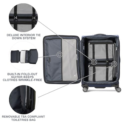 Travelpro Platinum Elite Softside Expandable Checked Luggage, 8 Wheel Spinner Suitcase, TSA Lock, Men and Women, Dark Blue, Checked Medium 25-Inch - color: Dark Blue, size: Checked-Medium 25-Inch