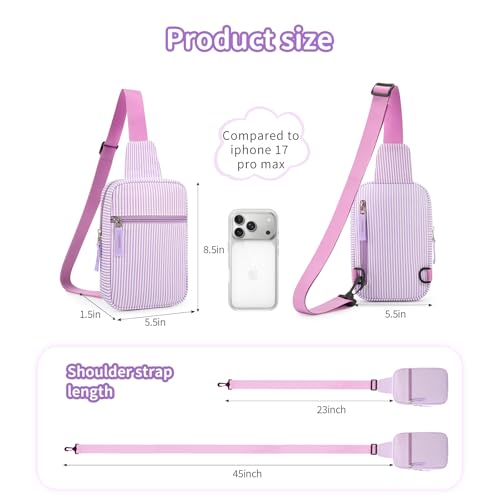 Birthday Gifts for 8 9 10 11 12 Year Old Teens Girls Kids, Fanny Pack Crossbody Bag Sling Belt Bags Purse, Dorm Travel Essentials for Girls Fashion, Preppy Tween Teen Girl Gift Trendy Stuff - color: Purple Stripes