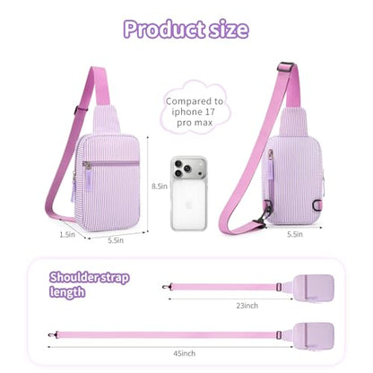 Birthday Gifts for 8 9 10 11 12 Year Old Teens Girls Kids, Fanny Pack Crossbody Bag Sling Belt Bags Purse, Dorm Travel Essentials for Girls Fashion, Preppy Tween Teen Girl Gift Trendy Stuff - color: Purple Stripes