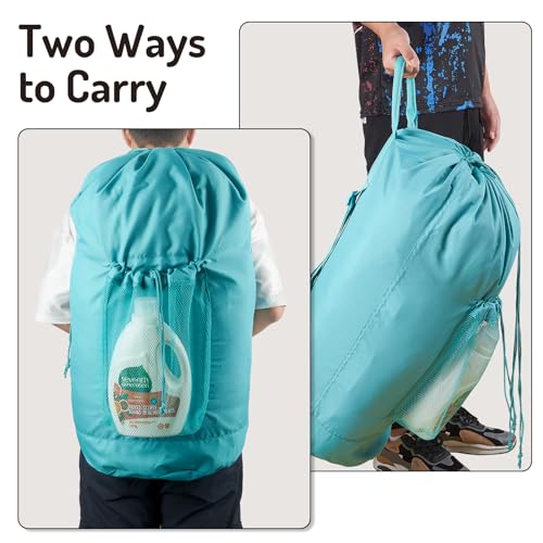 Seiritex Backpack Laundry Bag with Straps and Detergent Holder, Clothes Laundry Backpack for College Travel Apartment Dorm Room (Green) - color: Green