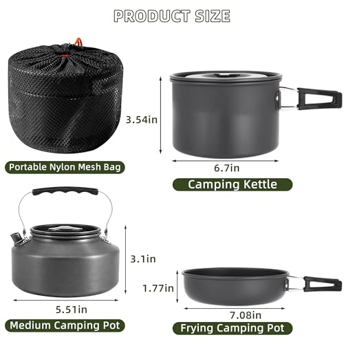 aiGear 3pcs Camping Cooking Set for 1-2 People, Lightweight Foldable Pot Pan Kettle with Storage Bag, Backpacking Cooking Set for Hiking Picnic Camping - color: Black