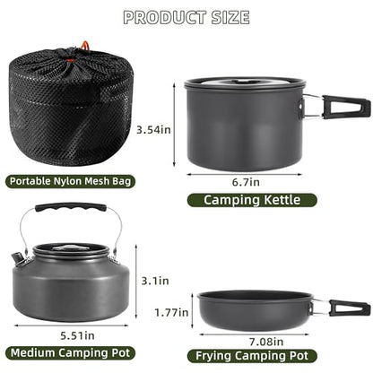 aiGear 3pcs Camping Cooking Set for 1-2 People, Lightweight Foldable Pot Pan Kettle with Storage Bag, Backpacking Cooking Set for Hiking Picnic Camping - color: Black