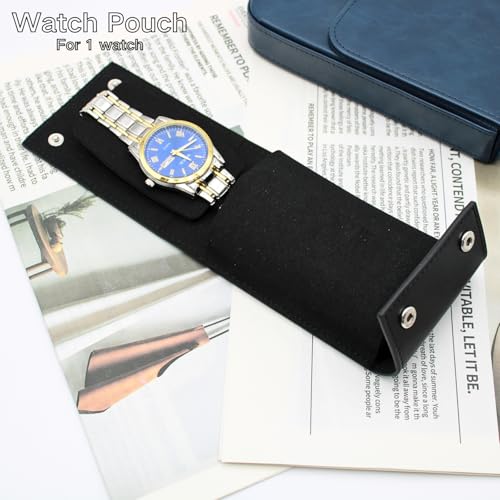 Watch Travel Pouch Portable Organizer - Luxury Watch Case Travel Recycled Leather Storage and Display for Men and Women (Single,Black) - color: WP-Black