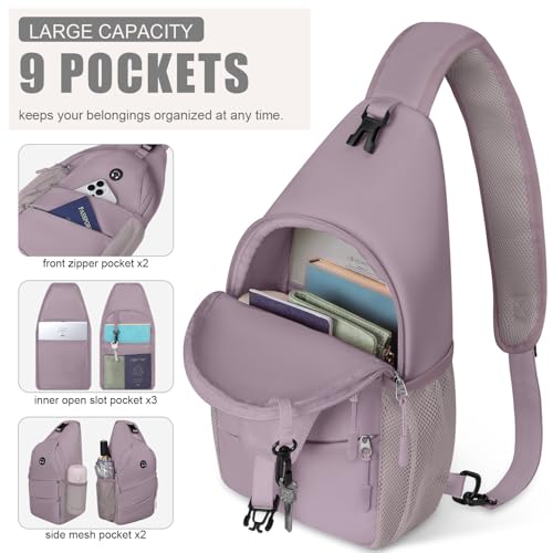 Pritent Crossbody Bags for Women Men Trendy Sling Bag Backpack Casual Chest Bag with Convertible Shoulder Strap - color: Light Purple, size: Medium