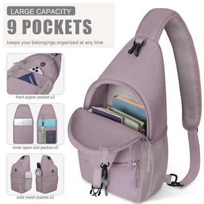 Pritent Crossbody Bags for Women Men Trendy Sling Bag Backpack Casual Chest Bag with Convertible Shoulder Strap - color: Light Purple, size: Medium