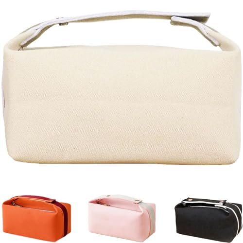 Fammart Travel Makeup Bag, Waterproof Canvas Cosmetic Bag Make Up Organizer Case for Women, Large Toiletry Bag Skincare Pouch for Toiletries Accessories Brushes - color: Canvas - Beige