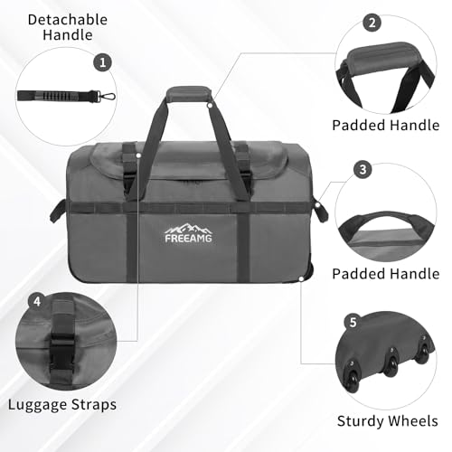 120L Foldable Rolling Duffel Bag with 3 Wheels And Handle, 30 inch Large Travel Duffle Bag for Travel, Camping, Outdoors - color: Grey
