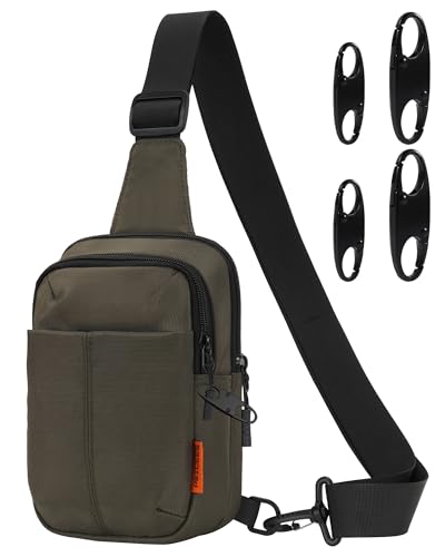 Peicees Small Anti Theft Sling Bag with Zipper Clip for Men Women, Waterproof Mini Crossbody Chest Bag for Travel Work Sport - color: Army Green