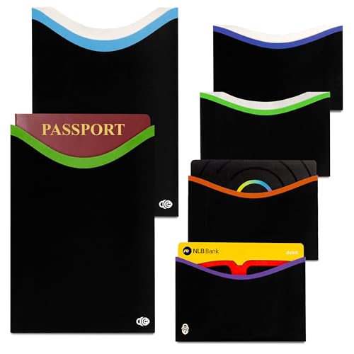 RFID Blocking Sleeves for Credit Cards & Passport (4 Long Side Card & 2 Passport Sleeves) RFID Card Holder and Protector Sleeve for Credit, Passport Identity Theft Protection Travel Wallet Slim - color: 4 Top Load + 2 Passport