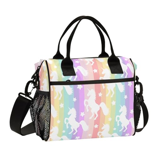Lunch Bag & Lunch Box for Women with Adjustable Shoulder Belt Unicorns Rainbow Colorful Stripes Insulated Portable Lunch Tote Bag Cooler Bag for Girls Travel Office Picnic - color: lunch 13, size: Medium