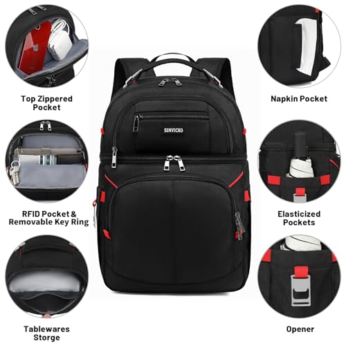 Insulated Cooler Backpack,Double Deck Leakproof Cooler Bag,Insulated Backpack Cooler Lunch Backpack for Men Women - color: Red+Black