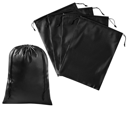 PALTERWEAR Tech-Weave PU-Coated Drawstring Bags (Set of 5) Water-Resistant, Directional-Stretch Travel Organizers for Gym, Toiletries, Tech Gear, Tablet - Durable, Wipe-Clean (Black 3D, 9 x 12 In) - size: 9 x 12 In