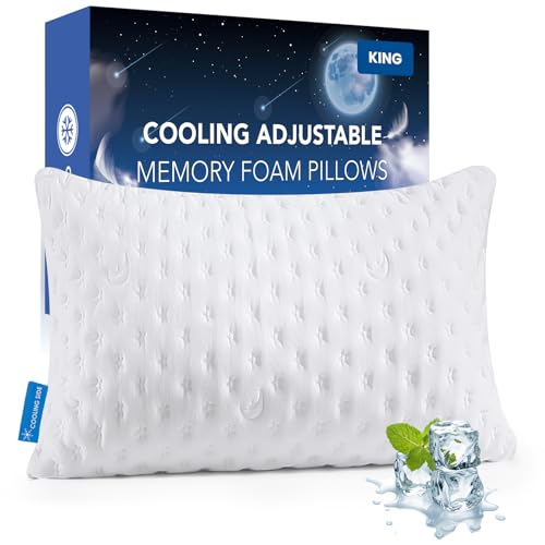 Cooling Side Sleeper Pillow for Adults, Firm Bed Pillow for Side Sleepers Neck and Shoulder Pain, Luxury Shredded Memory Foam Pillow Set of 1- Adjustable King Size- Washable Cover Original White - color: Original White, size: King Size (1 pack)
