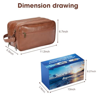 Personalized Leather Travel Toiletry Bag for Men, Large Travel Bathroom Shaving Dopp Kit, Large Cosmetic Bag Waterproof - color: Brown