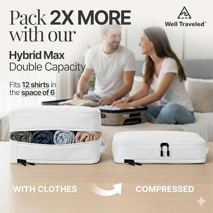 Well Traveled 8 pcs Compression Packing Bags Cubes Set with HybridMax Double-Capacity Design - Packing Cubes for Travel Compression to Maximize Limited Luggage Space, White - color: White, size: 8-piece