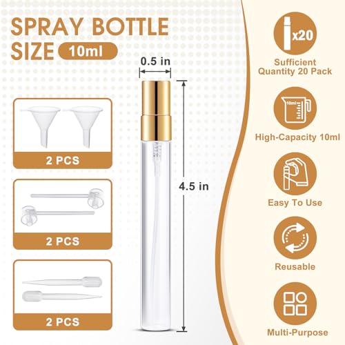 Mini Glass Spray Bottle 20pcs 10ml Clear Spray Bottle Empty, Fine Mist Refillable Mini Perfume Spray Bottle, Perfume Atomizer, Travel Spray Bottle For Hair, Small Empty Sample Containers Portable - size: Spray Bottle10ml-20P