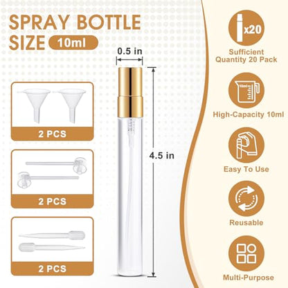 Mini Glass Spray Bottle 20pcs 10ml Clear Spray Bottle Empty, Fine Mist Refillable Mini Perfume Spray Bottle, Perfume Atomizer, Travel Spray Bottle For Hair, Small Empty Sample Containers Portable - size: Spray Bottle10ml-20P