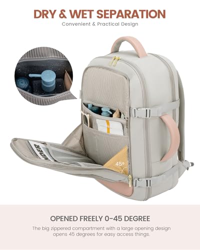 LOVEVOOK Travel Backpack For Women, 40L Carry On Backpack Flight Approved, TSA Personal Item Travel Bag Fits 17 Inch Laptop, Business Weekender Overnight Waterproof Daypack With 2 Cubes, Grey-Pink - color: Pink-grey, size: 40l-17.3 Inch-3pcs