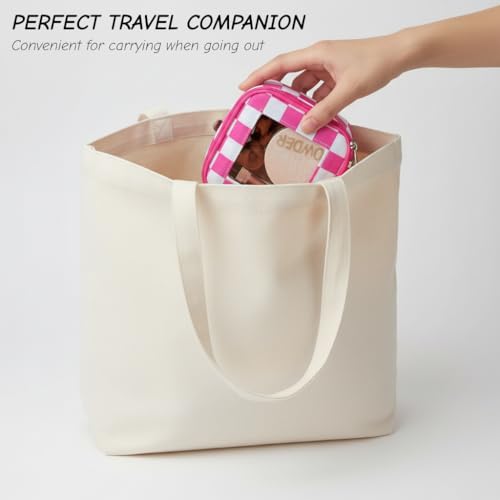 DOB SECHS Mini Checkered Bag for Purse 5.1'' x 5.1'' Small Makeup Bag for Car Cute Clear Cosmetic Bags with Zipper, Tiny Toiletry Bag Lipstick Organizer Pouch Travel Essentials Storage Pouch, Hot Pink - color: Hot Pink
