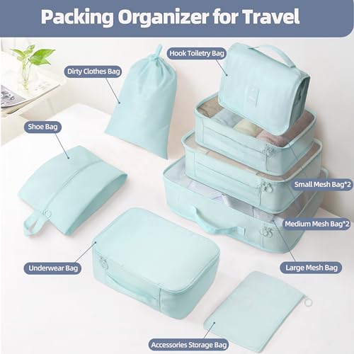 10 Pcs Set Packing Cubes - Travel Packing Organizers, Expandable Suitcase Organizer, Luggage Organizer Bags - color: BLUE