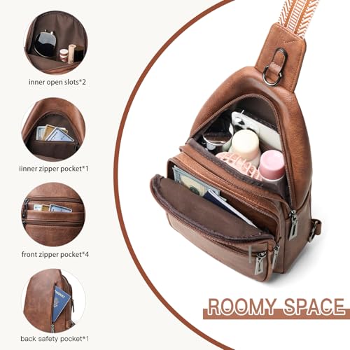Leresas Sling Bag for Women Crossbody Bags Fanny Packs Over Shoulder Bag Sling Purse Backpack Vegan Leather Travel Handbag Purse Gifts Brown - color: Brown