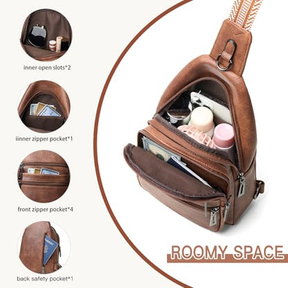 Leresas Sling Bag for Women Crossbody Bags Fanny Packs Over Shoulder Bag Sling Purse Backpack Vegan Leather Travel Handbag Purse Gifts Brown - color: Brown