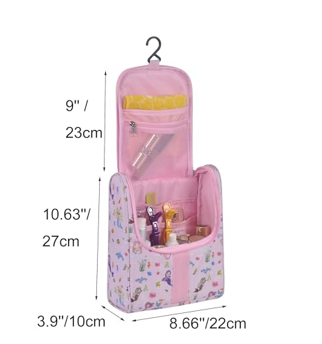 Remobia Hicol Cute Cartoon Hanging Kids Toiletry Bag Children Travel Cosmetic Makeup Organizer Wash Bag Shower bag Over Night Bag Camping Shaving Kit Bag for Boys & Girls (Mermaid Pink) - color: Mermaid Pink