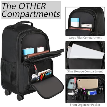 MATEIN Rolling Backpack with 4 Wheels, 17 inch Water Resisatnt Roller Spinner Backpack for Men, Large Busines Travel Wheeled Bag, Airline Approved Carry on Luggage Suitcase Bag, Black - color: Black, size: 17 inch