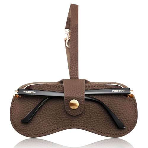 FEISEDY Soft Leather Sunglass Case-Slim Portable Glasses Holder with Button-Closure Wrist Strap for Travel & Outdoor B0308 - color: Khaki