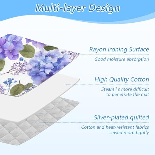 Purple Hydrangea Herb Ironing Mat for Table top Portable Ironing Pad Blanket for Washer Dryer Countertop Travel - color: Purple Hydrangea Herb