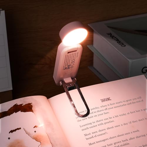 VAVOFO USB Rechargeable Book Light, Blue Lighting Blocking, Amber Light Clip On Bookmark Shaped 6 LEDs Reading Light, Eye Care for Bookworms Reading in Bed with 9 Lighting Modes (Light Pink) - color: Light Pink